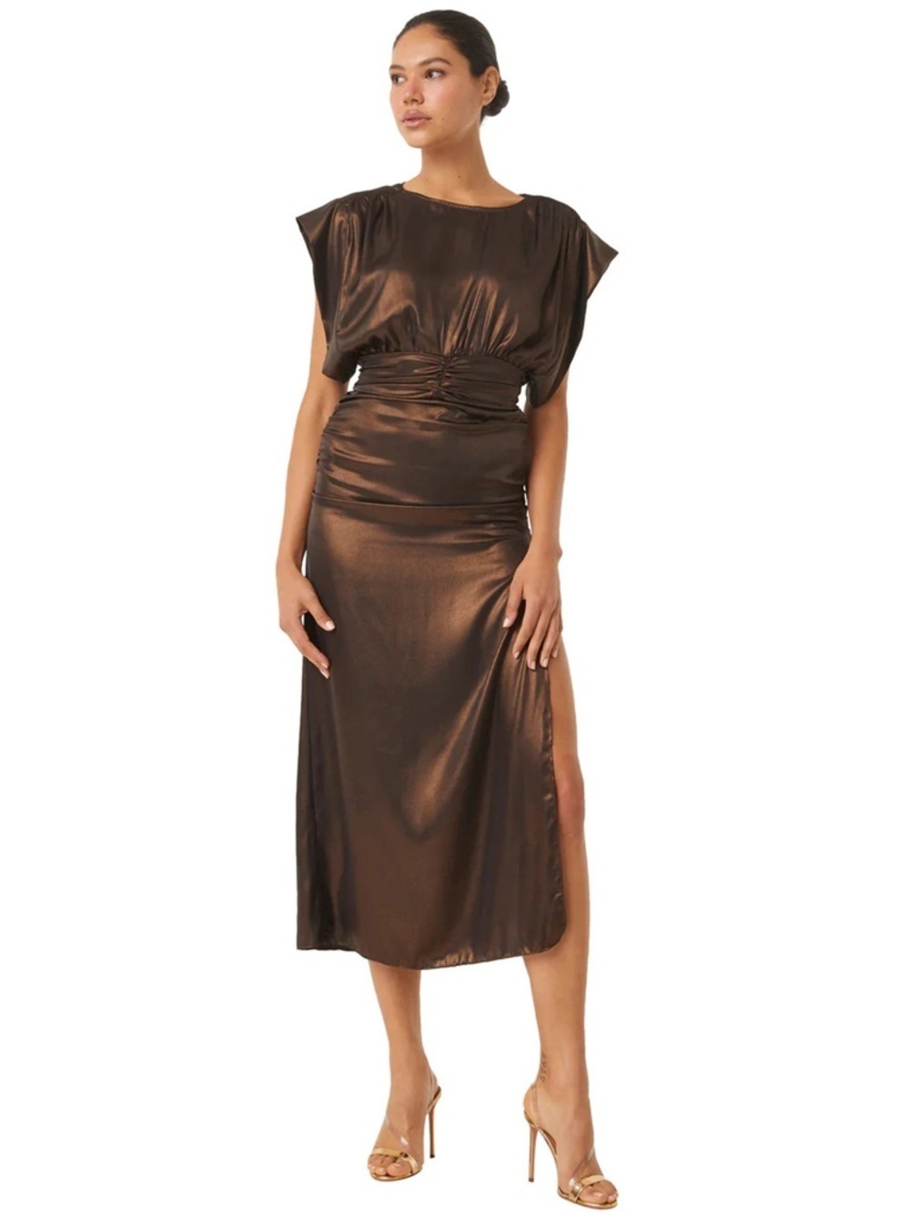 NWT MISA Los Angeles Charlize Midi dress women's size XS Bronze open back